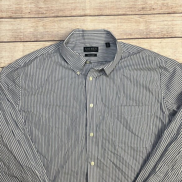 Men's Ralph Lauren Blue White Striped Button Down Shirt XL Long Sleeve Casual - Picture 7 of 15